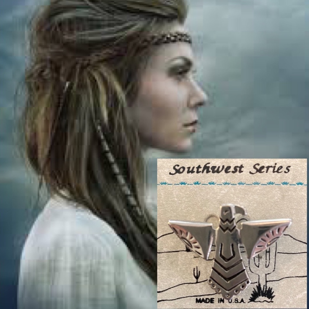 Tribal Silver Eagle Pin Brooch Southwest Native American Aztec Boho Southwestern